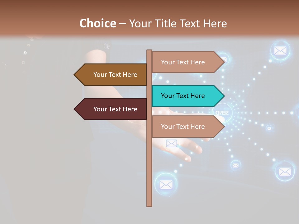 A Woman Holding Out Her Hand With Email Icons Coming Out Of It PowerPoint Template
