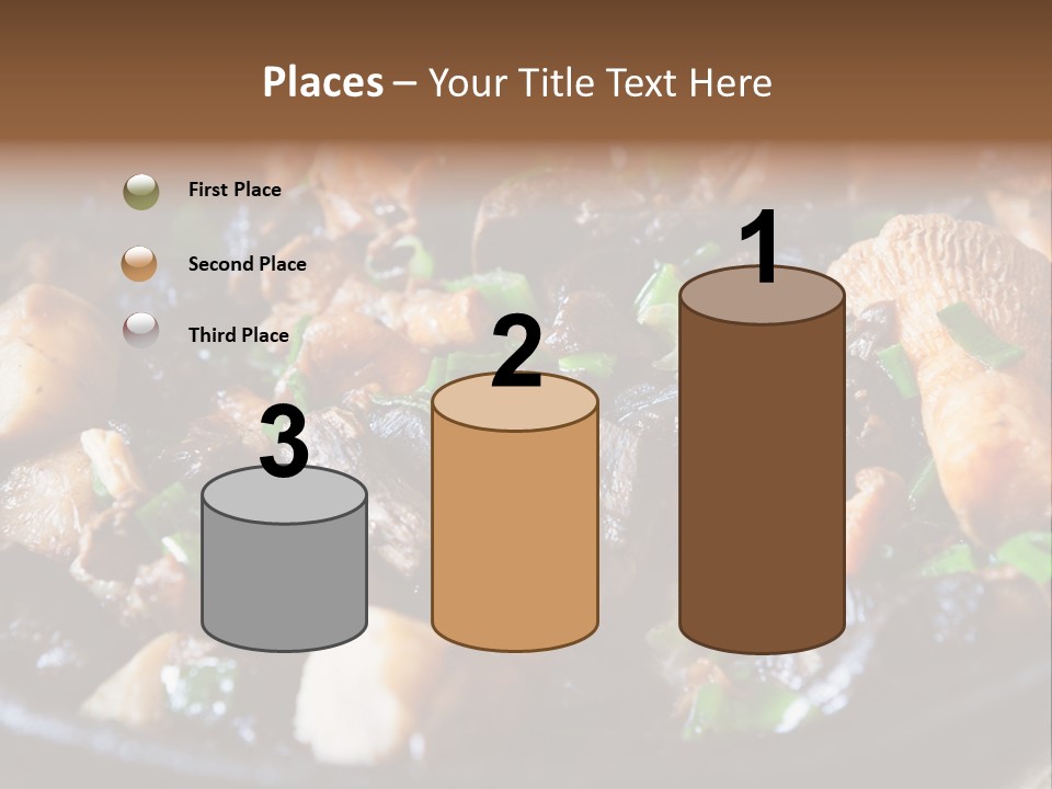 A Skillet Filled With Meat And Vegetables On Top Of A Table PowerPoint Template
