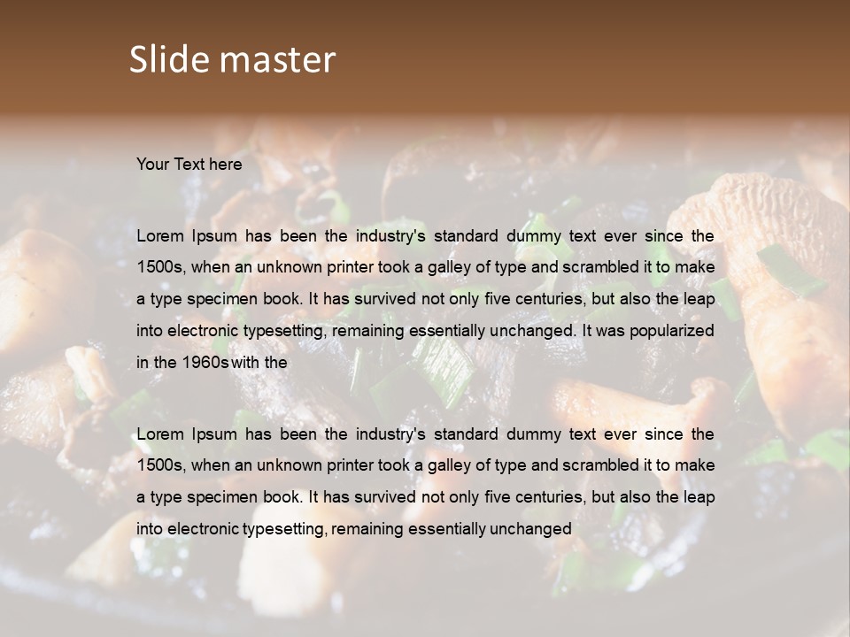 A Skillet Filled With Meat And Vegetables On Top Of A Table PowerPoint Template