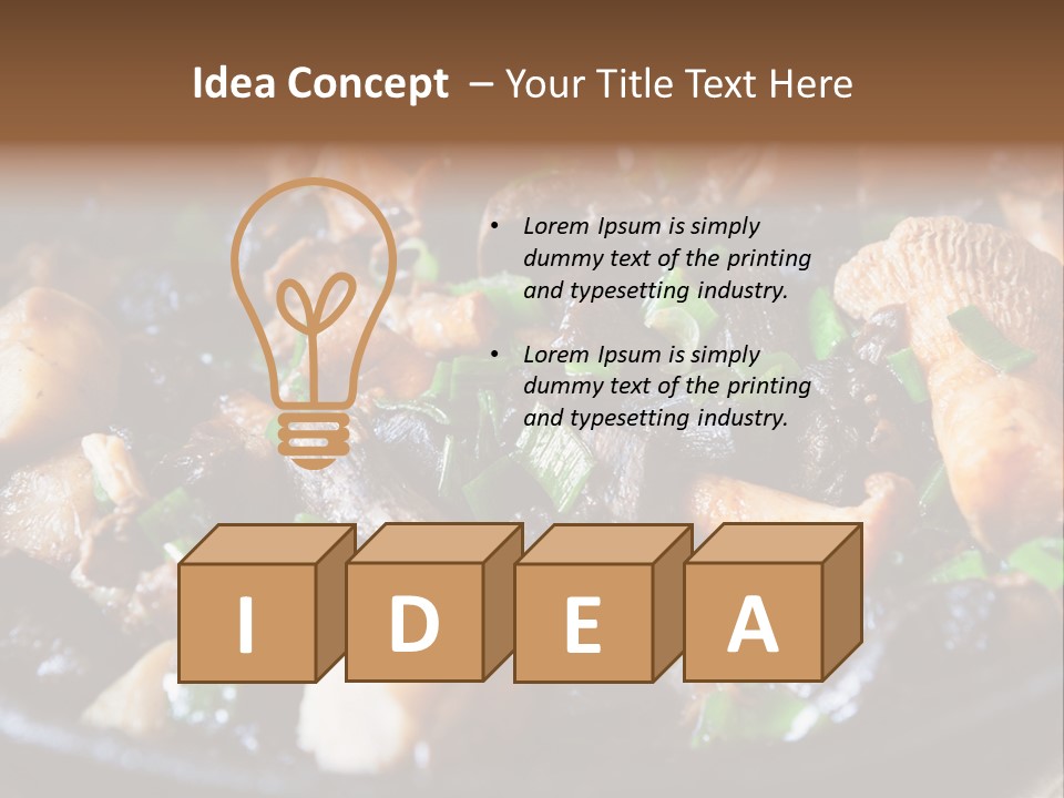 A Skillet Filled With Meat And Vegetables On Top Of A Table PowerPoint Template