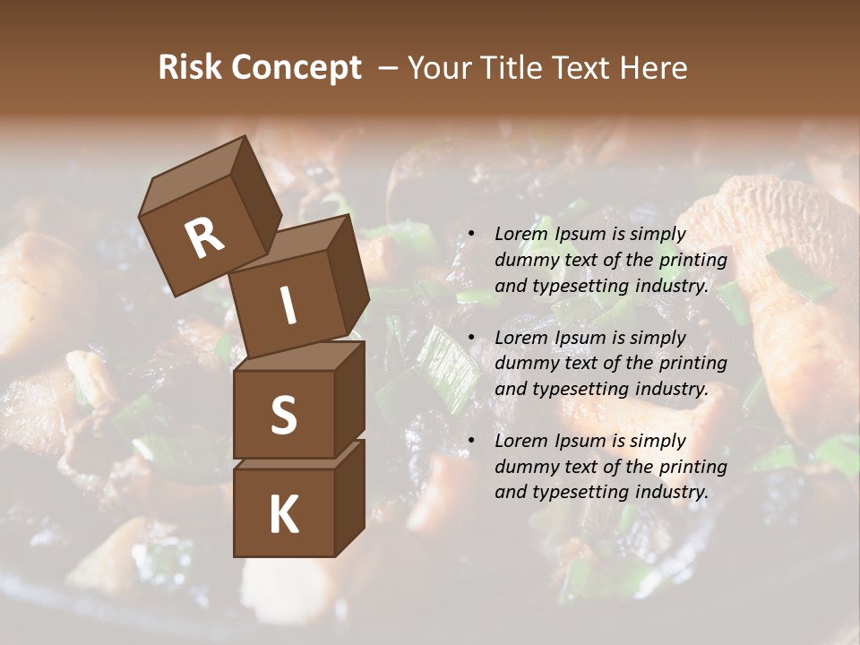 A Skillet Filled With Meat And Vegetables On Top Of A Table PowerPoint Template