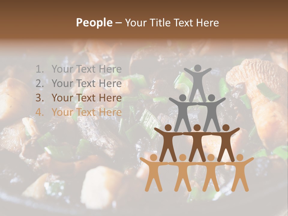 A Skillet Filled With Meat And Vegetables On Top Of A Table PowerPoint Template