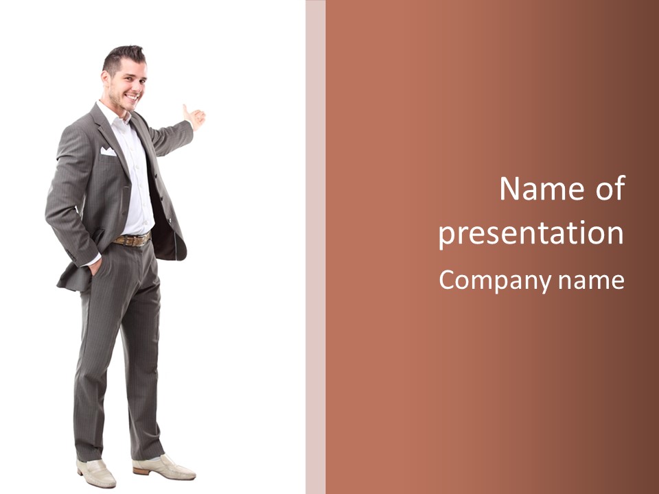 A Man In A Suit Is Giving A Thumbs Up PowerPoint Template