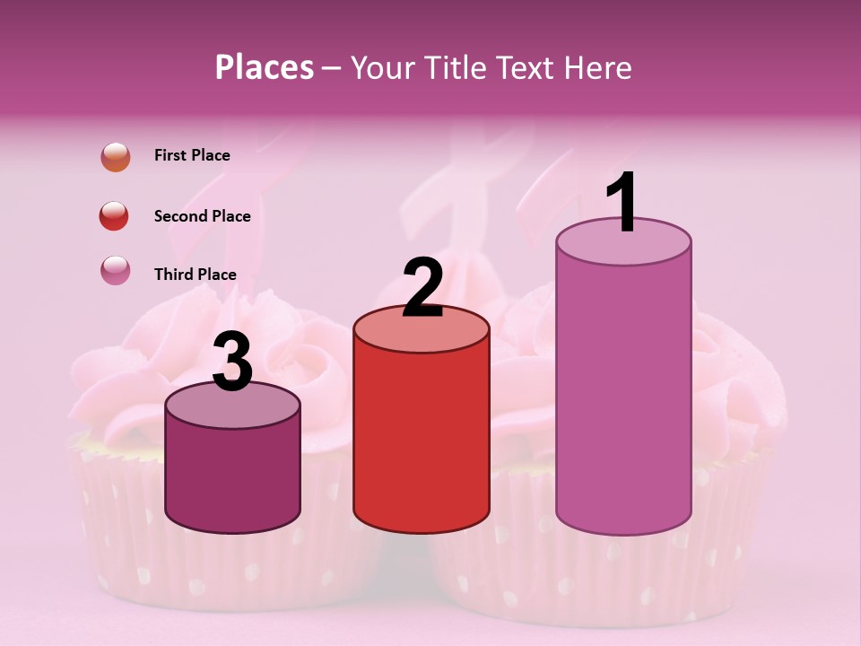 Two Cupcakes With Pink Frosting And Pink Ribbons On Them PowerPoint Template