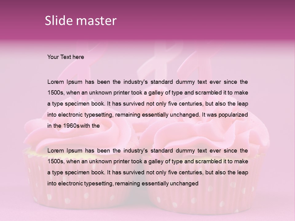 Two Cupcakes With Pink Frosting And Pink Ribbons On Them PowerPoint Template
