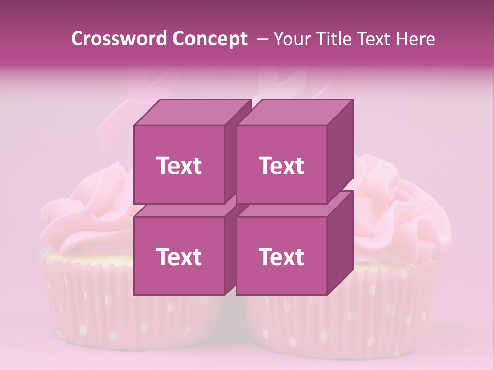 Two Cupcakes With Pink Frosting And Pink Ribbons On Them PowerPoint Template