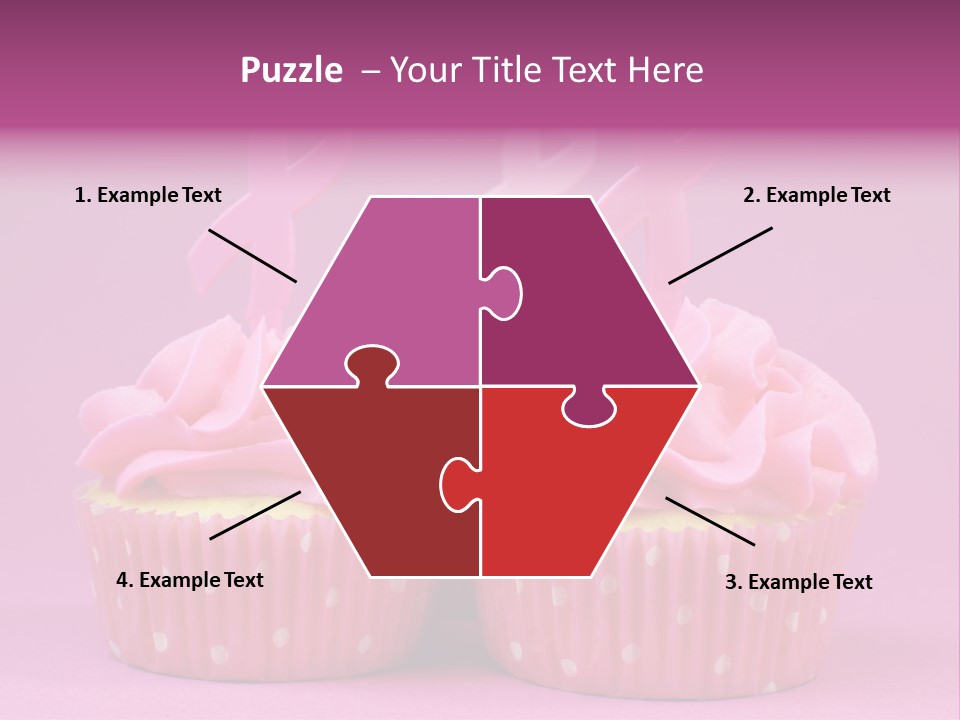 Two Cupcakes With Pink Frosting And Pink Ribbons On Them PowerPoint Template