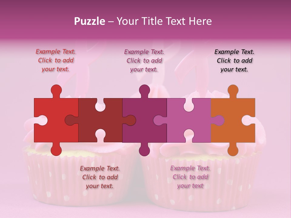 Two Cupcakes With Pink Frosting And Pink Ribbons On Them PowerPoint Template