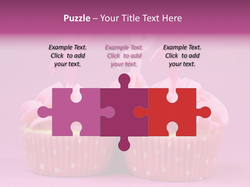 Two Cupcakes With Pink Frosting And Pink Ribbons On Them PowerPoint Template