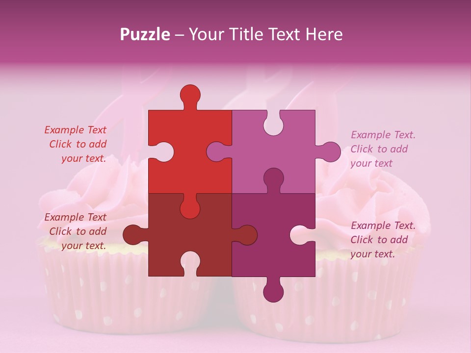 Two Cupcakes With Pink Frosting And Pink Ribbons On Them PowerPoint Template
