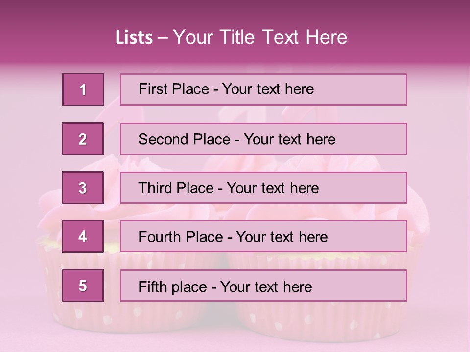 Two Cupcakes With Pink Frosting And Pink Ribbons On Them PowerPoint Template