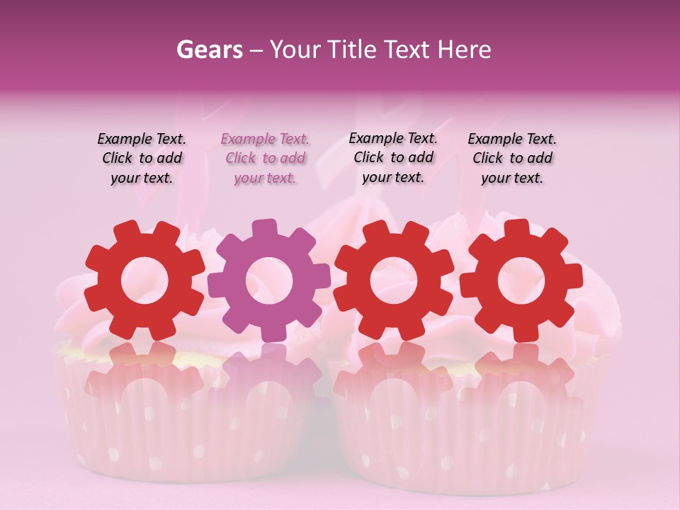 Two Cupcakes With Pink Frosting And Pink Ribbons On Them PowerPoint Template