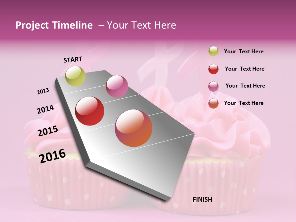 Two Cupcakes With Pink Frosting And Pink Ribbons On Them PowerPoint Template