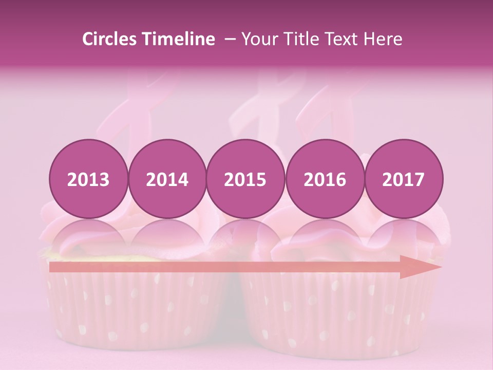 Two Cupcakes With Pink Frosting And Pink Ribbons On Them PowerPoint Template