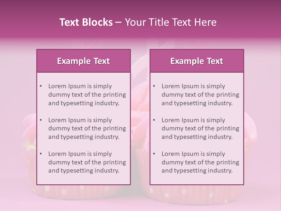 Two Cupcakes With Pink Frosting And Pink Ribbons On Them PowerPoint Template
