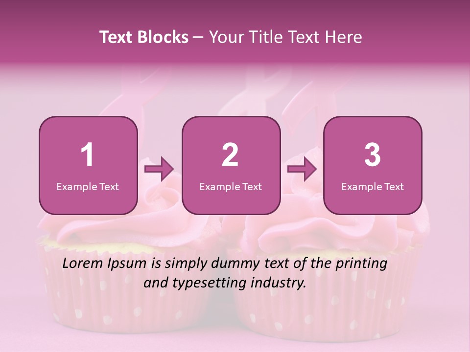 Two Cupcakes With Pink Frosting And Pink Ribbons On Them PowerPoint Template
