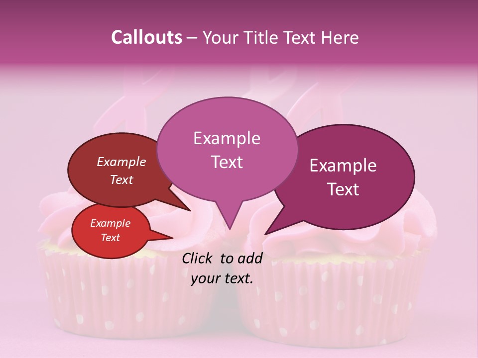 Two Cupcakes With Pink Frosting And Pink Ribbons On Them PowerPoint Template
