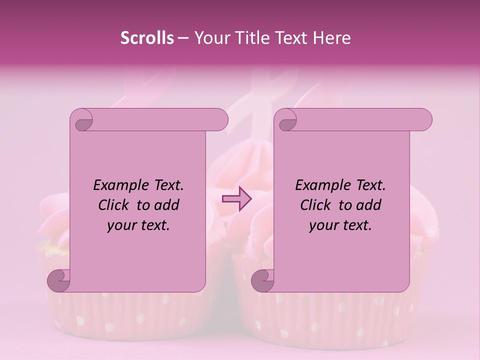 Two Cupcakes With Pink Frosting And Pink Ribbons On Them PowerPoint Template