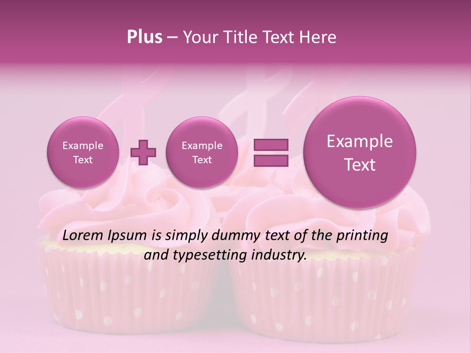 Two Cupcakes With Pink Frosting And Pink Ribbons On Them PowerPoint Template