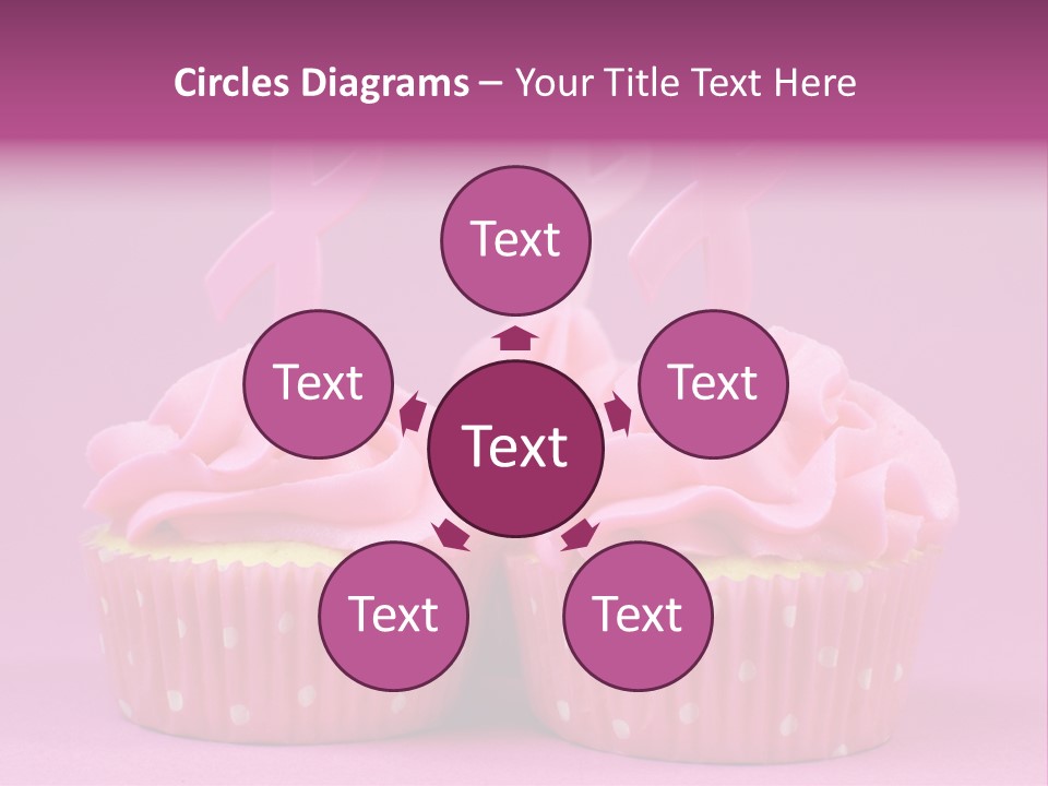 Two Cupcakes With Pink Frosting And Pink Ribbons On Them PowerPoint Template
