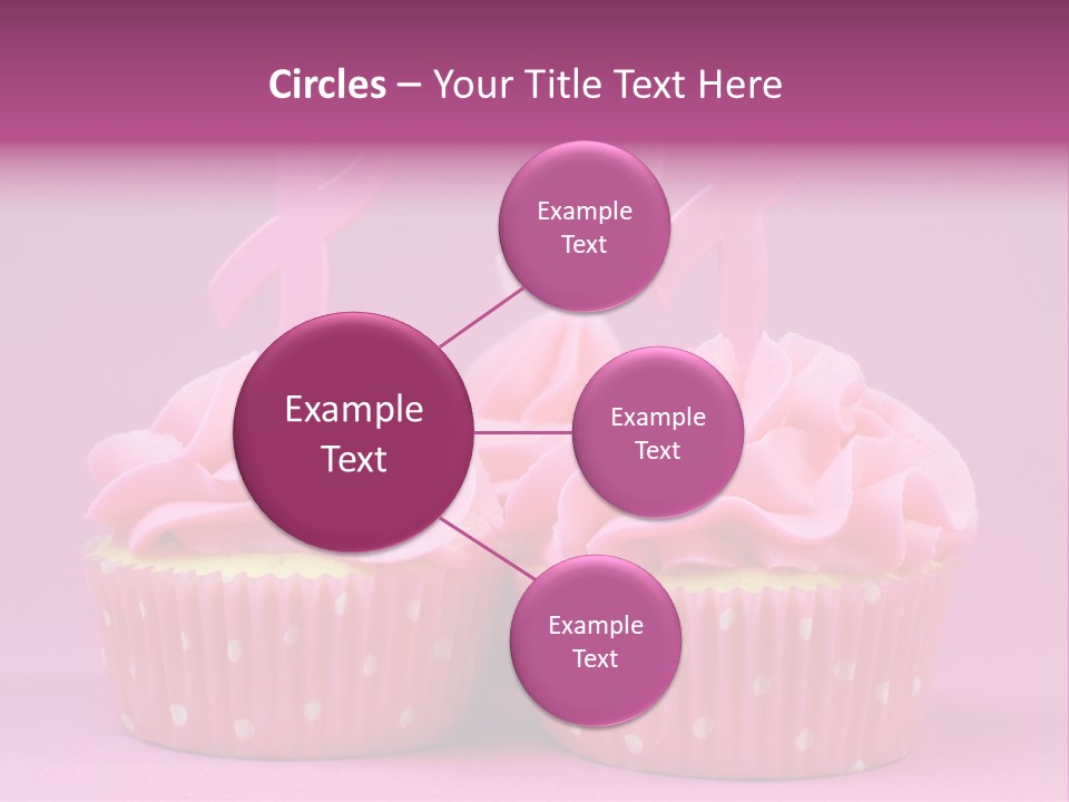 Two Cupcakes With Pink Frosting And Pink Ribbons On Them PowerPoint Template