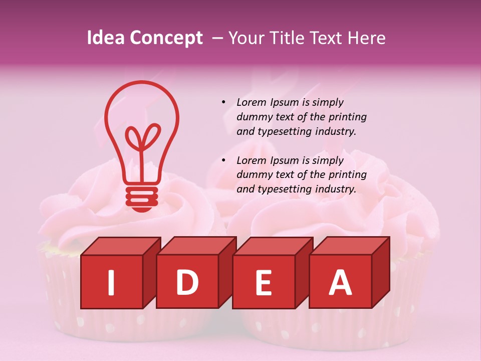 Two Cupcakes With Pink Frosting And Pink Ribbons On Them PowerPoint Template