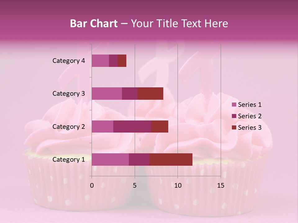 Two Cupcakes With Pink Frosting And Pink Ribbons On Them PowerPoint Template
