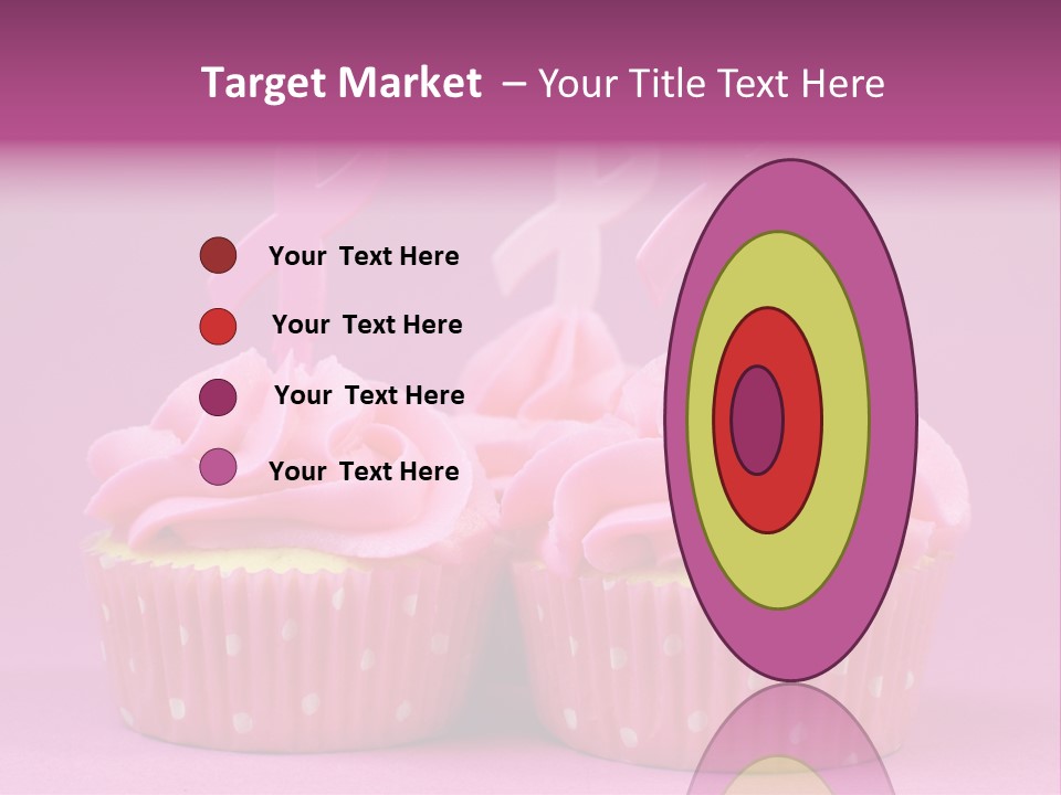 Two Cupcakes With Pink Frosting And Pink Ribbons On Them PowerPoint Template