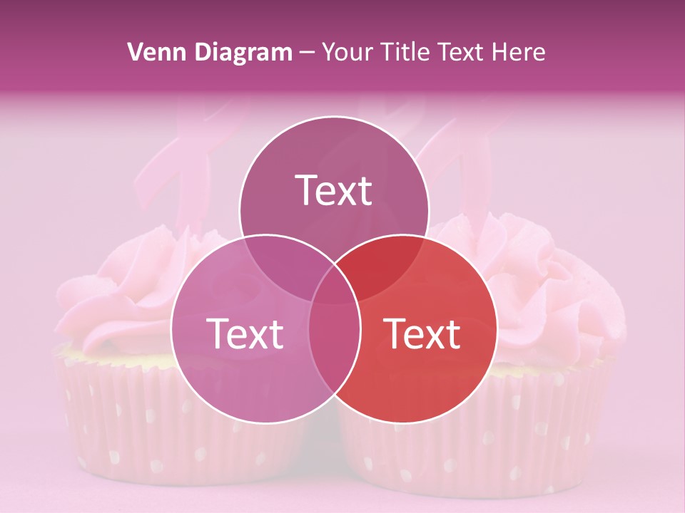 Two Cupcakes With Pink Frosting And Pink Ribbons On Them PowerPoint Template