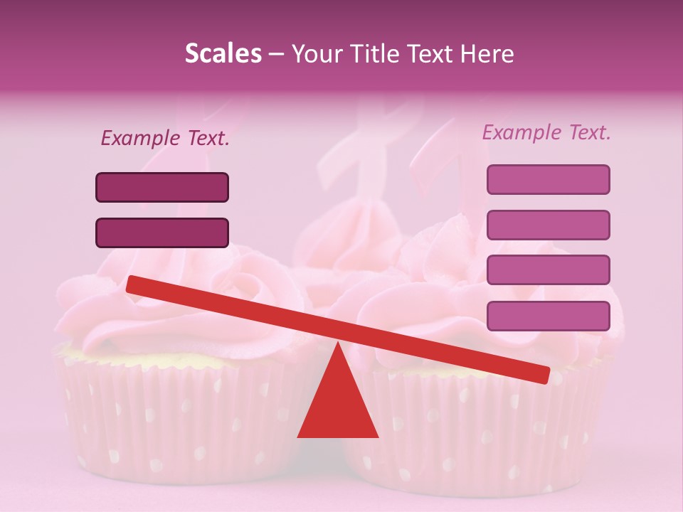 Two Cupcakes With Pink Frosting And Pink Ribbons On Them PowerPoint Template