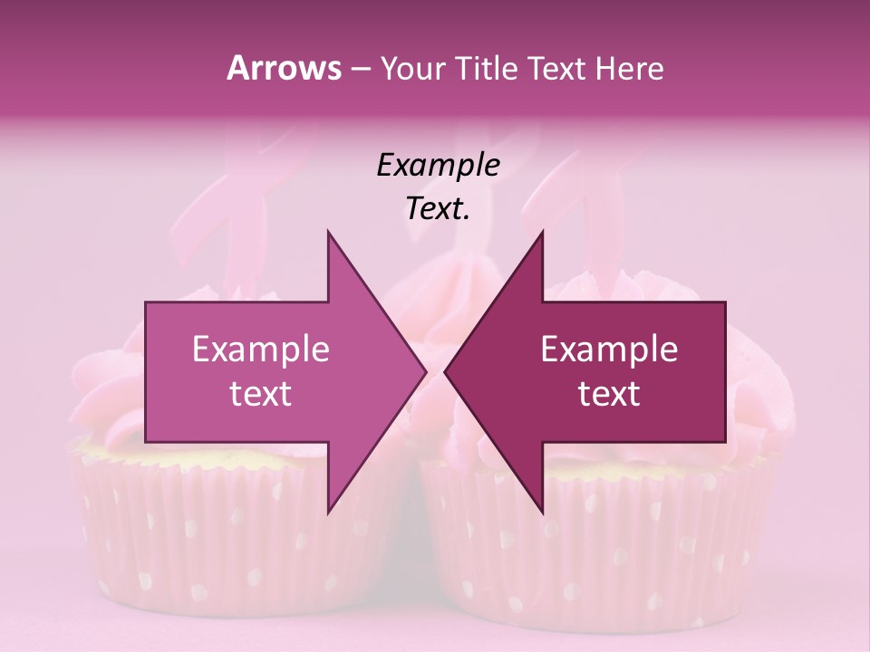 Two Cupcakes With Pink Frosting And Pink Ribbons On Them PowerPoint Template
