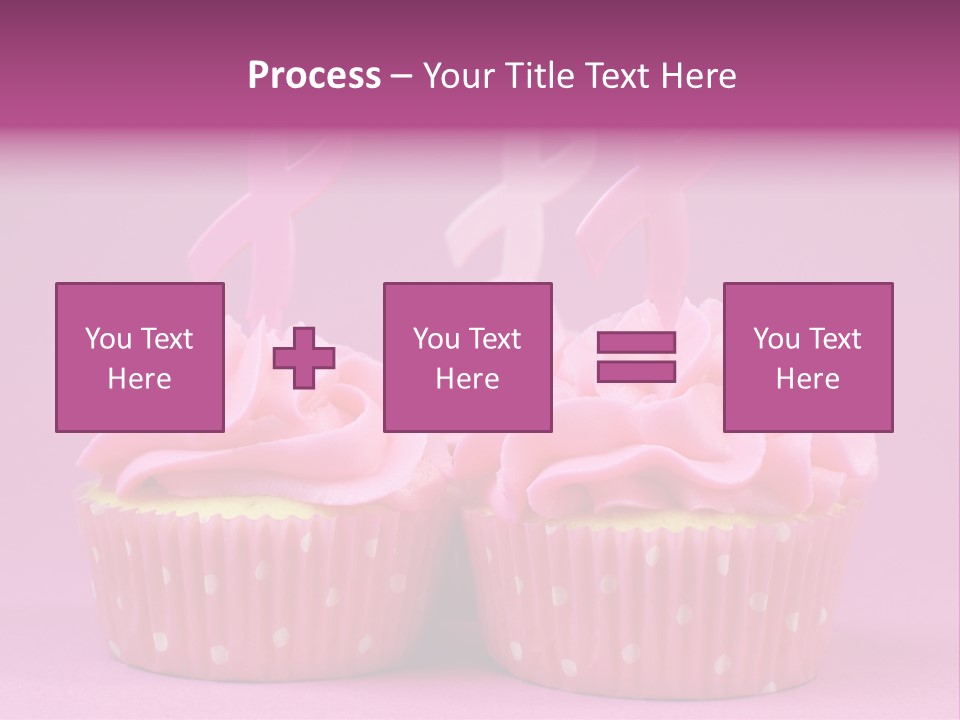 Two Cupcakes With Pink Frosting And Pink Ribbons On Them PowerPoint Template