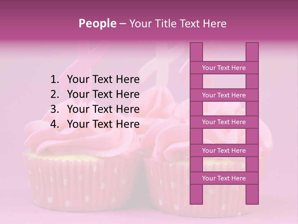 Two Cupcakes With Pink Frosting And Pink Ribbons On Them PowerPoint Template