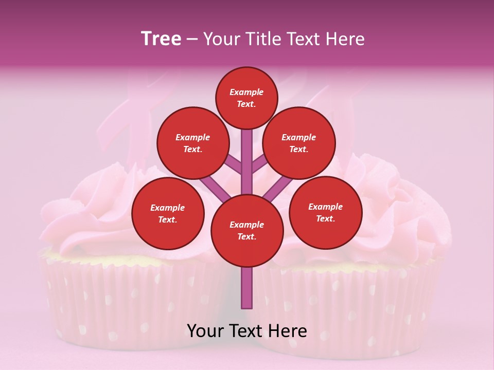 Two Cupcakes With Pink Frosting And Pink Ribbons On Them PowerPoint Template