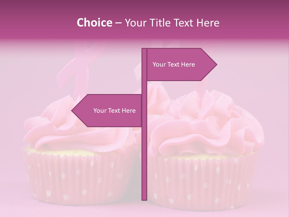 Two Cupcakes With Pink Frosting And Pink Ribbons On Them PowerPoint Template