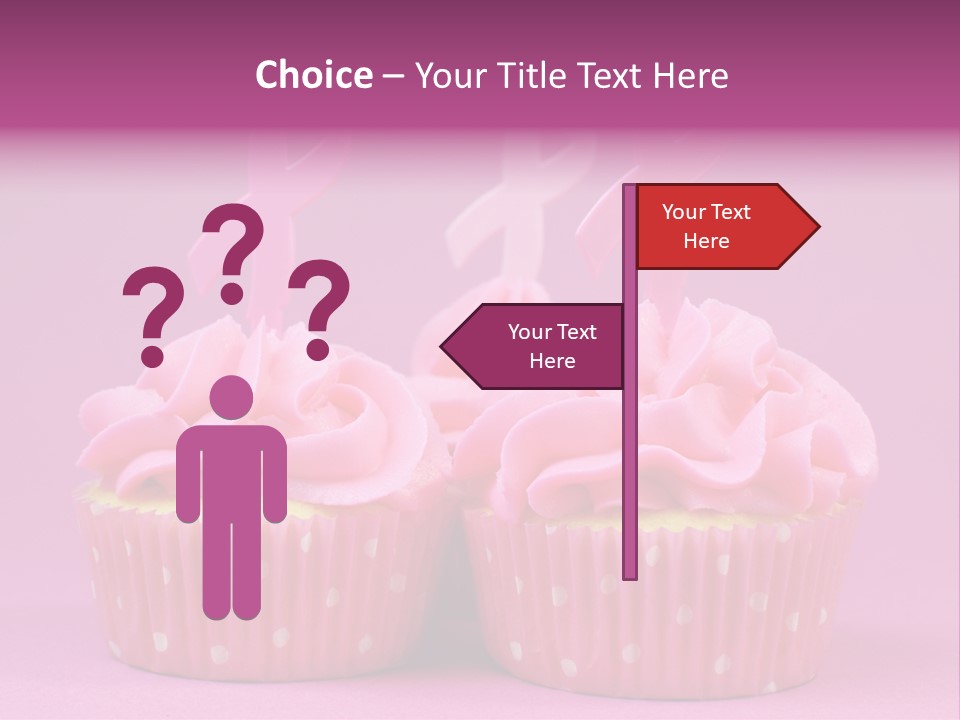 Two Cupcakes With Pink Frosting And Pink Ribbons On Them PowerPoint Template