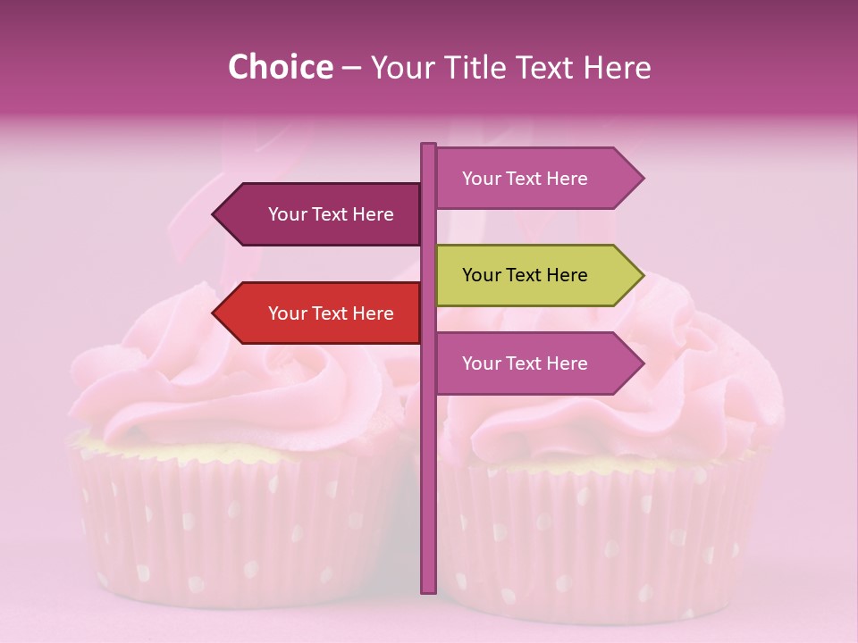 Two Cupcakes With Pink Frosting And Pink Ribbons On Them PowerPoint Template