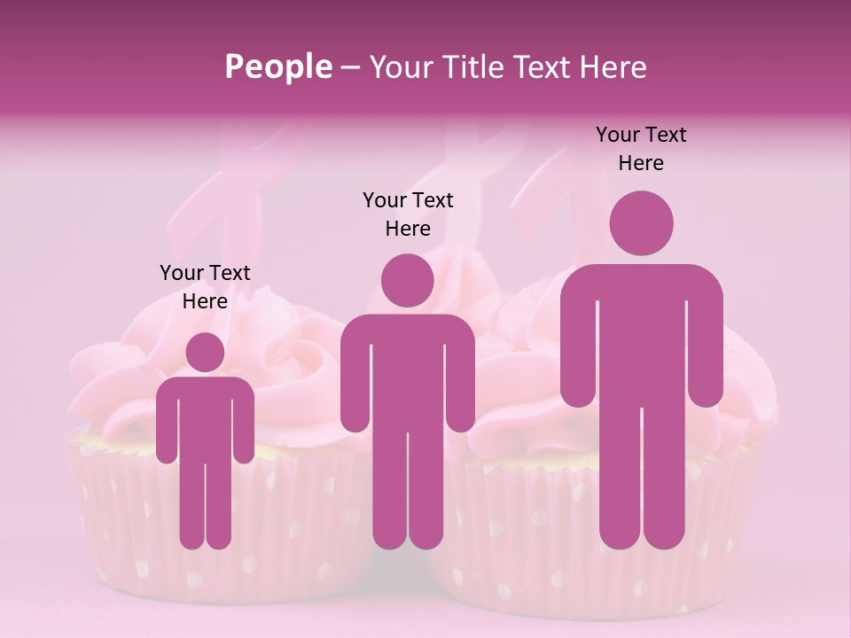Two Cupcakes With Pink Frosting And Pink Ribbons On Them PowerPoint Template