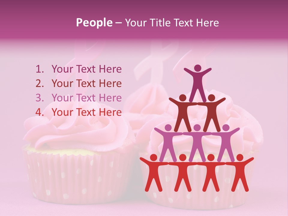 Two Cupcakes With Pink Frosting And Pink Ribbons On Them PowerPoint Template