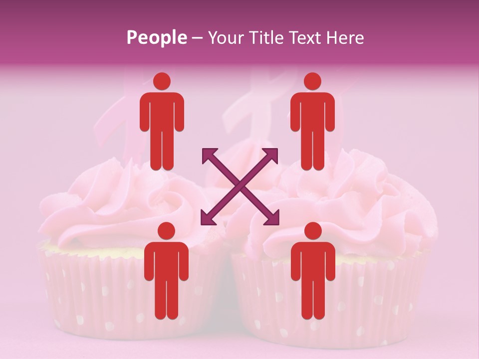 Two Cupcakes With Pink Frosting And Pink Ribbons On Them PowerPoint Template