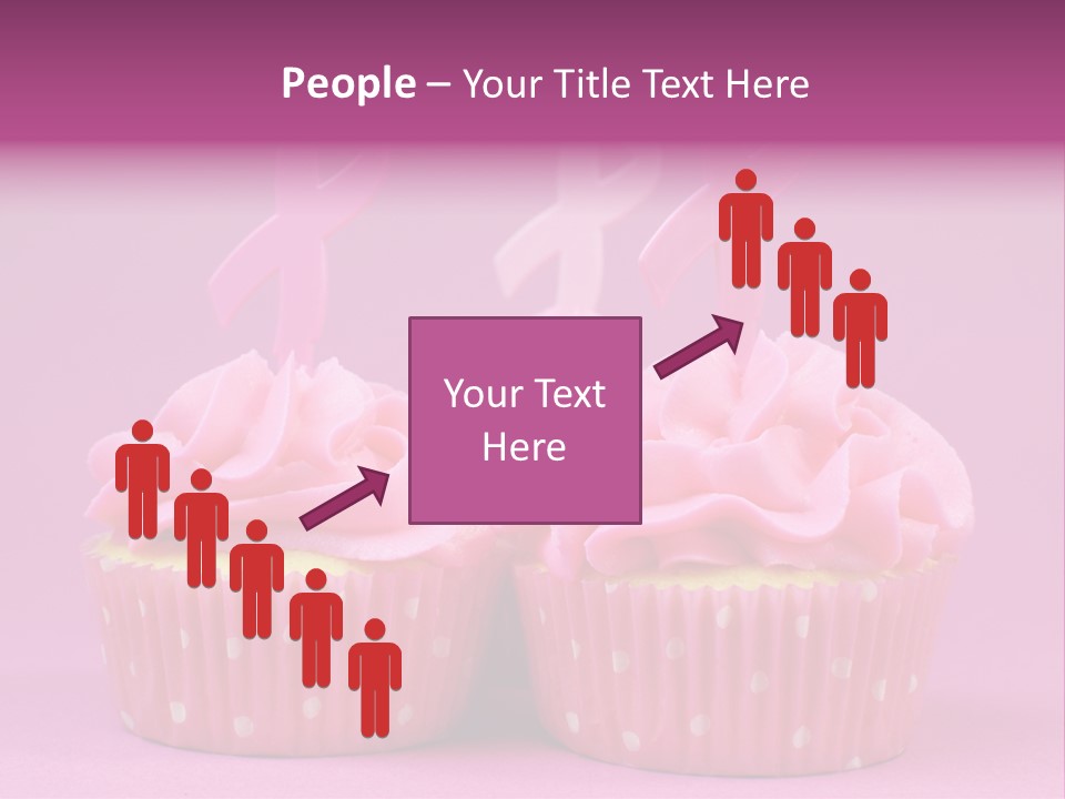 Two Cupcakes With Pink Frosting And Pink Ribbons On Them PowerPoint Template