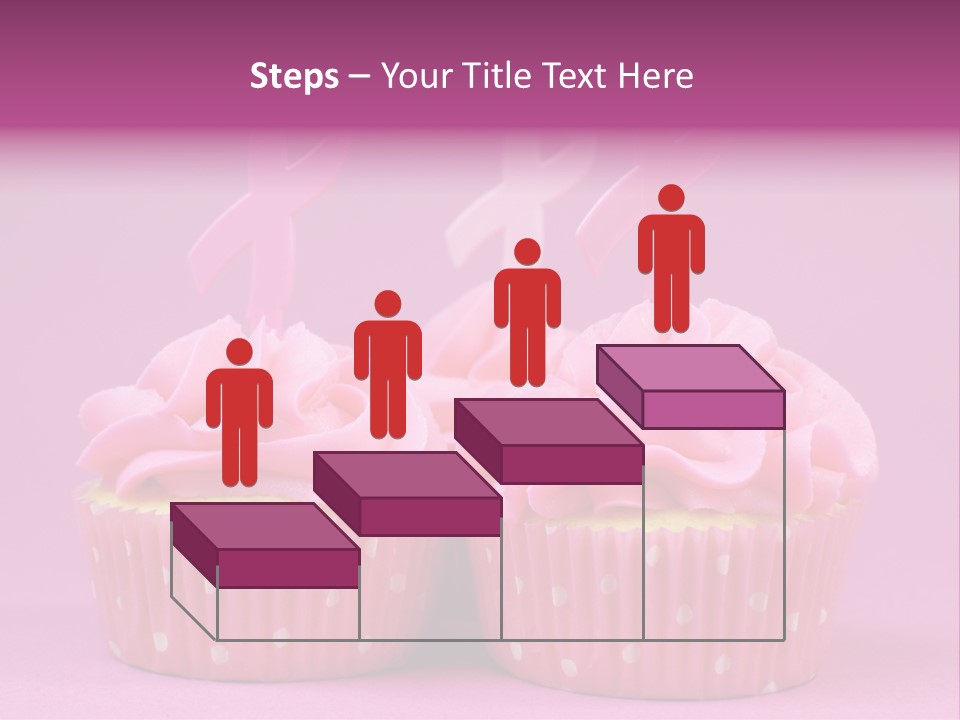 Two Cupcakes With Pink Frosting And Pink Ribbons On Them PowerPoint Template