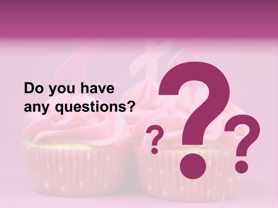 Two Cupcakes With Pink Frosting And Pink Ribbons On Them PowerPoint Template