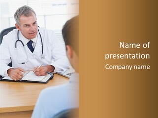 A Doctor Talking To A Patient At A Desk PowerPoint Template