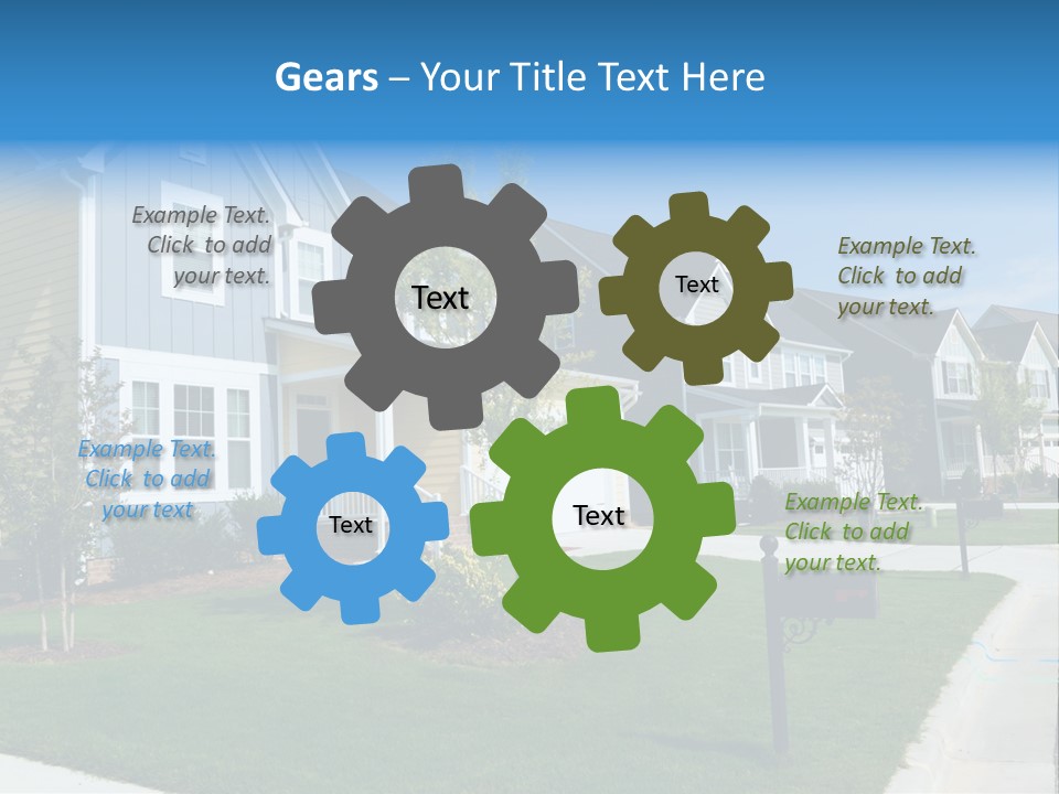 A Row Of Houses With A Blue Sign In Front Of Them PowerPoint Template