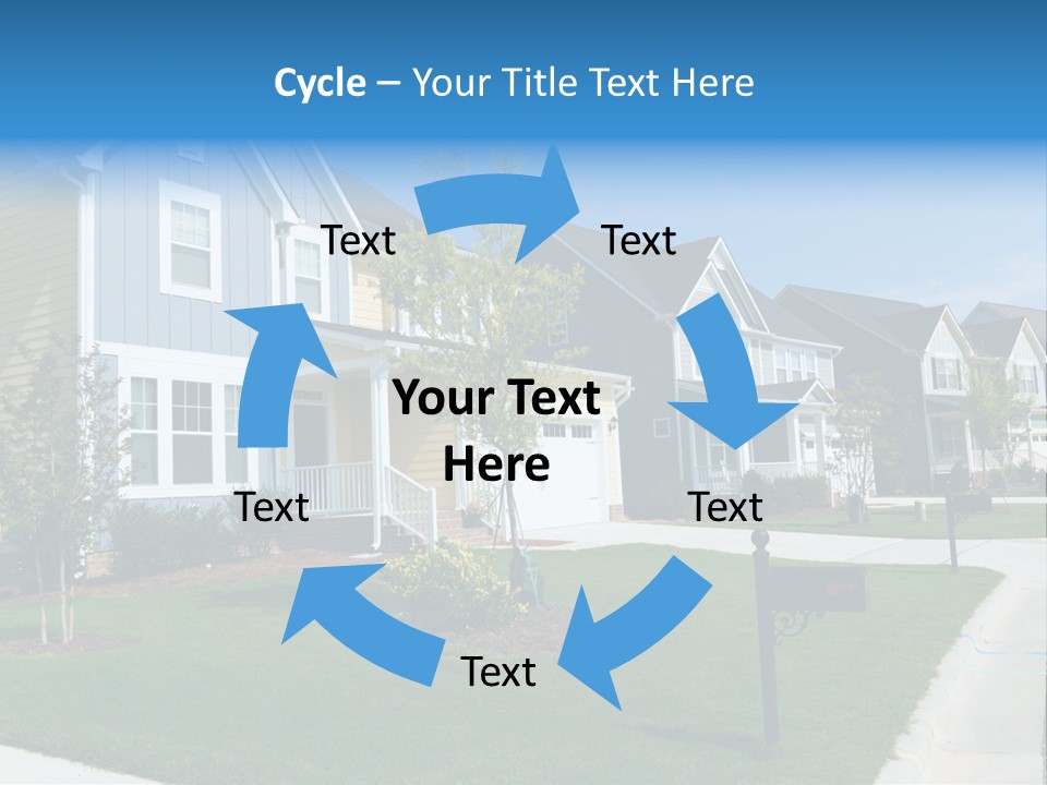 A Row Of Houses With A Blue Sign In Front Of Them PowerPoint Template