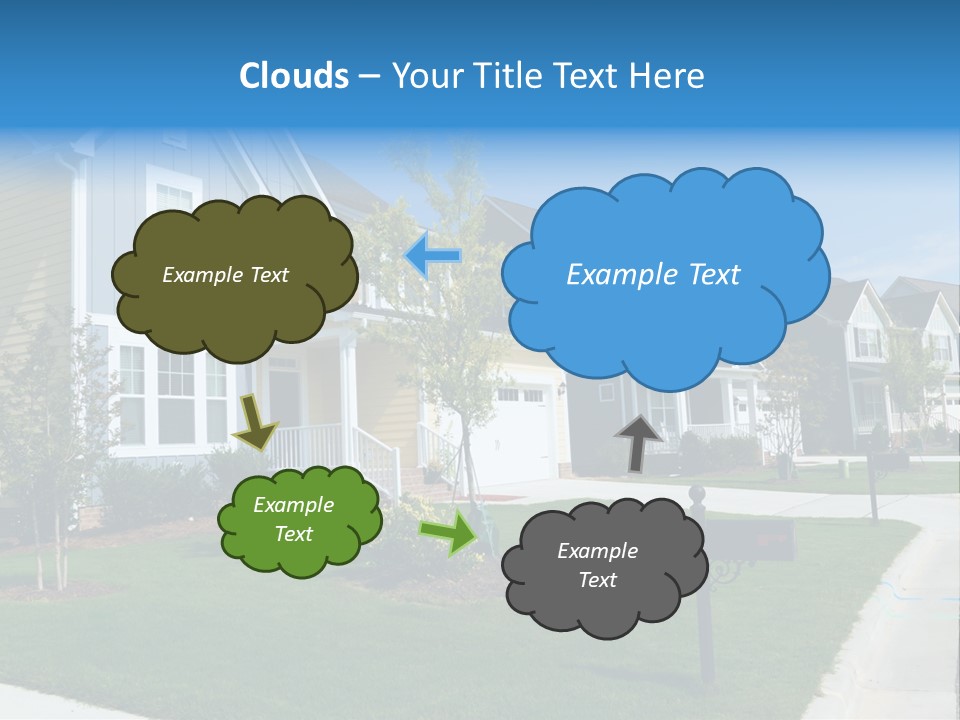 A Row Of Houses With A Blue Sign In Front Of Them PowerPoint Template