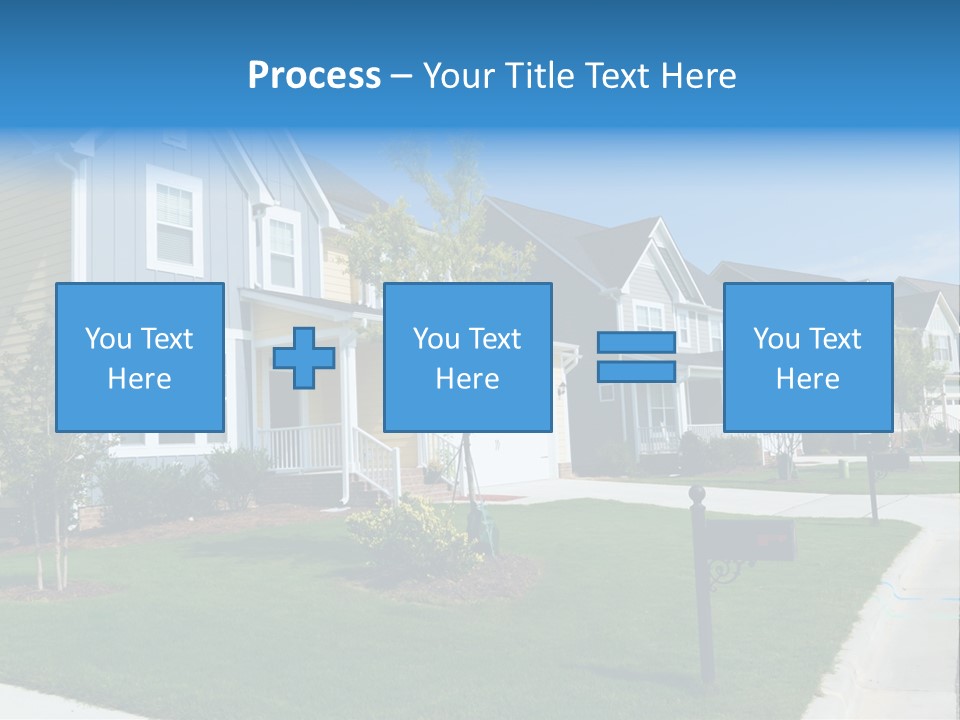 A Row Of Houses With A Blue Sign In Front Of Them PowerPoint Template