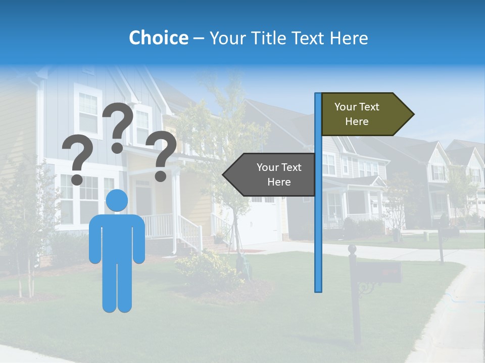A Row Of Houses With A Blue Sign In Front Of Them PowerPoint Template