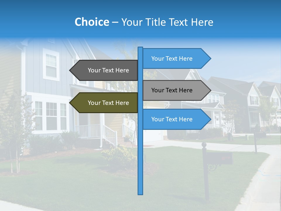 A Row Of Houses With A Blue Sign In Front Of Them PowerPoint Template